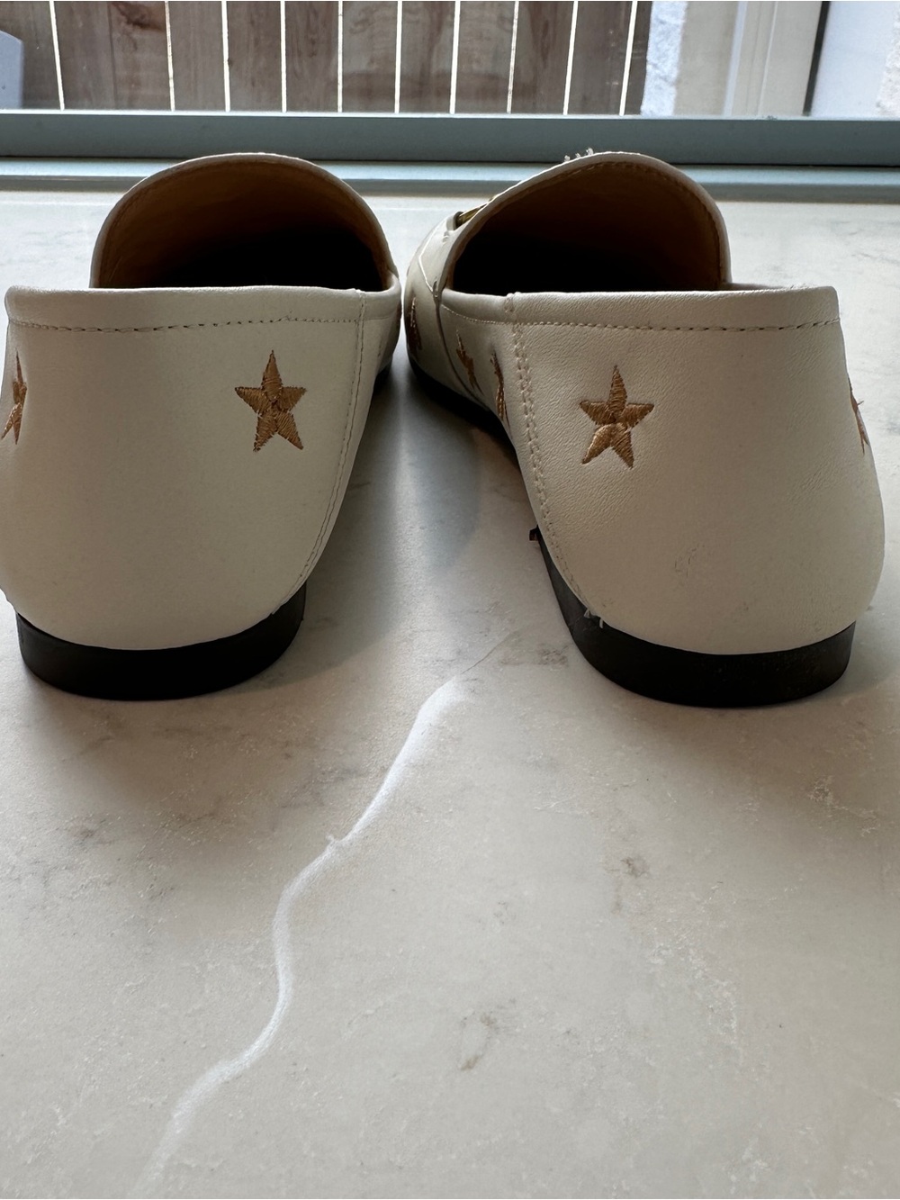 & Other Stories White Leather Embroidered Star & Bee Loafers with Gold Bit - Picture 4 of 5